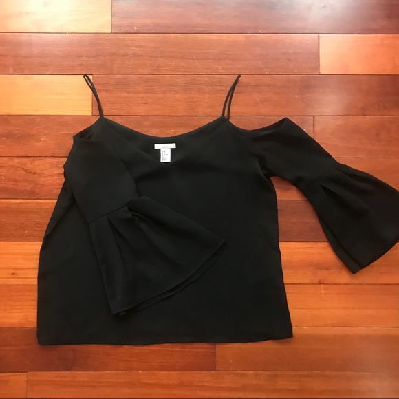 NWOT H&M Black Cold Shoulder Long Sleeve Top - Picture 5 of 6